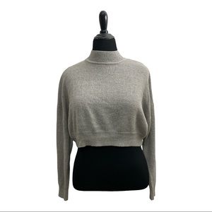 Grey Cropped Mock Neck Sweater